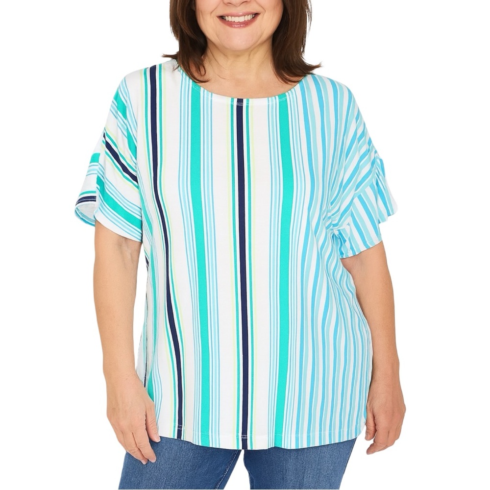 Chico’s Stripe Balance East West Tee - Size 2 (Large)